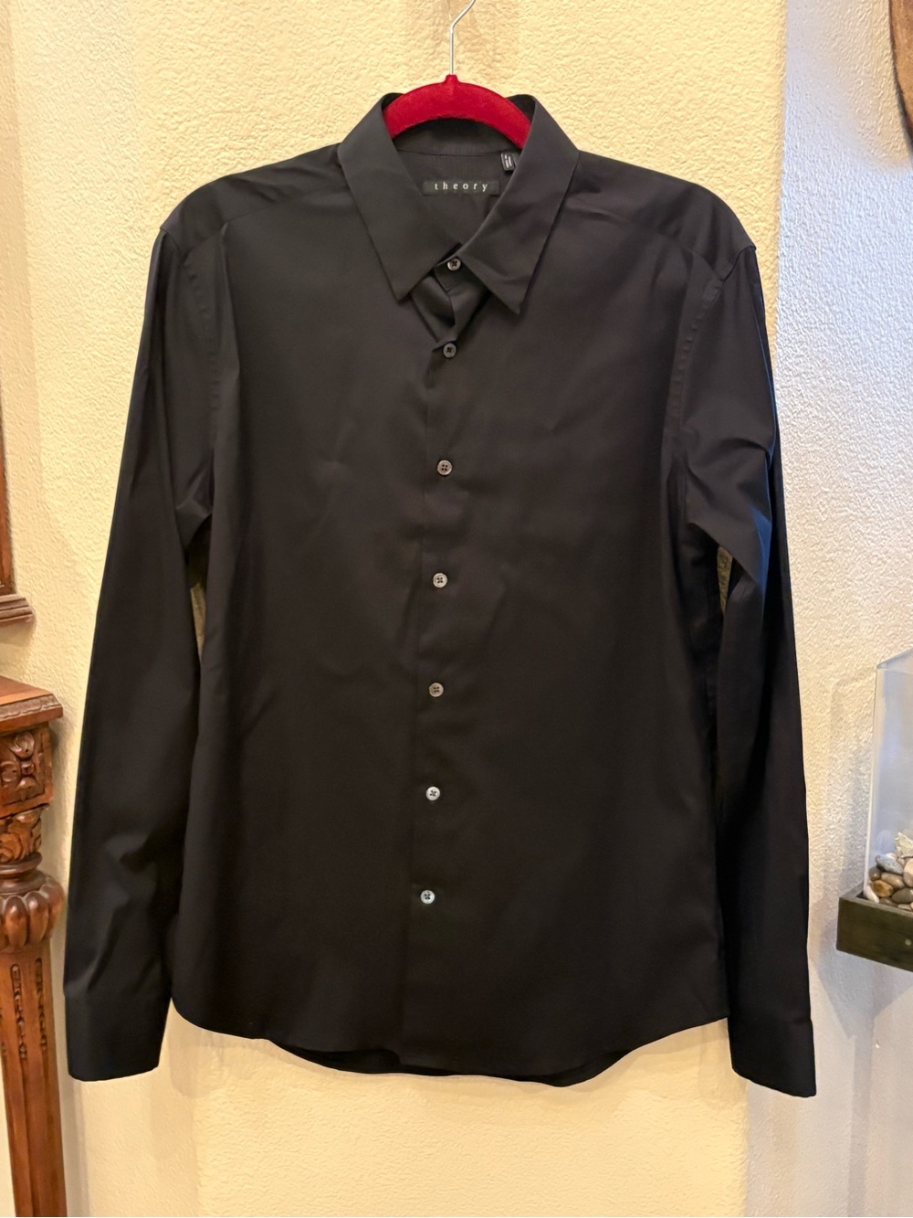 Theory Black Button Career Minimalist Dress Shirt Size Medium-Minor Flaw